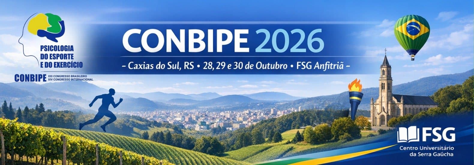 CONBIPE 2026 – XXI Congresso Brasileiro e XIV Congresso Internacional de Psicologia do Esporte e do Exercício, de 28 a 30 de outubro de 2026 em Caxias do Sul
